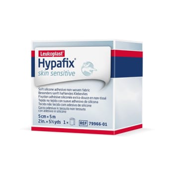 Hypafix skin sensitive, fikseringsplaster, med silikoneklæb, rulle, 5 cm x 5 m