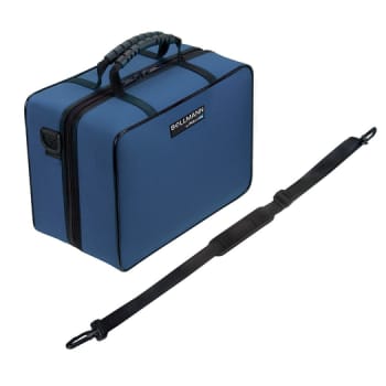 Mini lægetaske, kunststof blå m/ruminddeling og skulderstrop