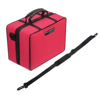 Mini lægetaske, kunststof rød m/ruminddeling og skulderstrop