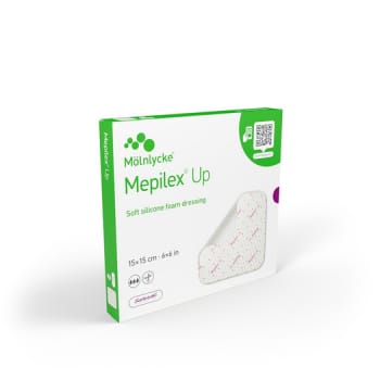 Mepilex Up, skumbandage med Safetac og eksudatkanaler, steril, 5 cm x 5 cm