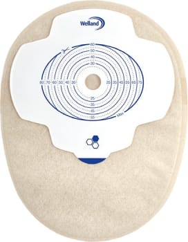 Aurum Plus 1-dels colostomipose, Midi, sand, hul 38 mm, med Manuka honning