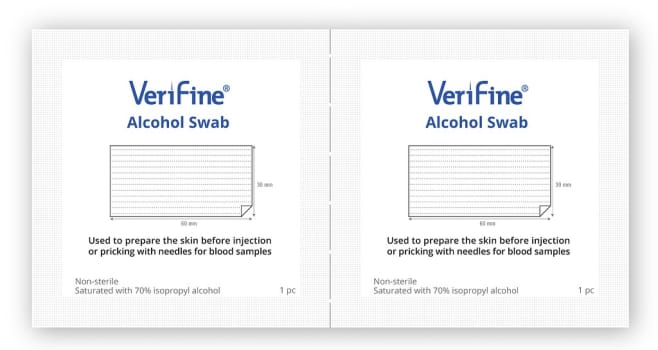 VeriFine alcohol swabs 60 x 30 mm yks.pakattu