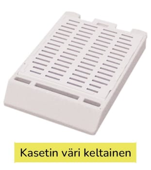 Laservalmis rutiinikasetti pinottu kannella kelt