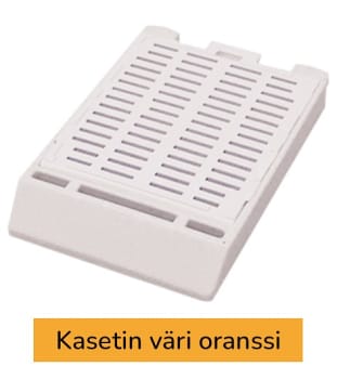 Laservalmis rutiinikasetti pinottu kannella oranssi