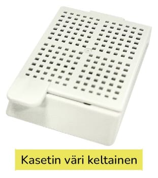 Laservalmis biopsiakasetti pinottu keltainen