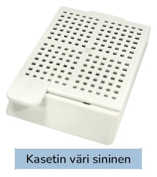 Laservalmis biopsiakasetti pinottu sininen