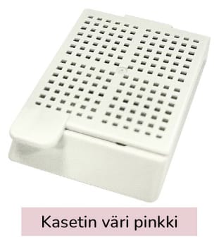 Laservalmis biopsiakasetti pinottu pinkki