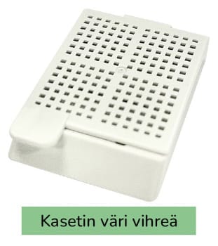Laservalmis biopsiakasetti pinottu vihreä
