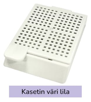 Laservalmis biopsiakasetti pinottu lila