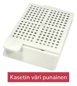 Laservalmis biopsiakasetti pinottu punainen