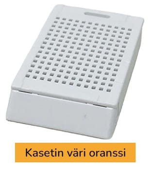 Laservalmis biopsiakasetti pinottu oranssi