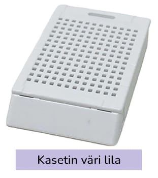 Laservalmis biopsiakasetti pinottu lila