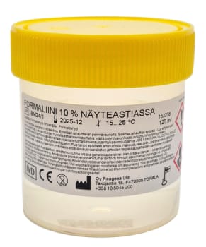 Formaliini 10 % pusk. 125 ml x 36 kpl, näytepurkki 250 ml