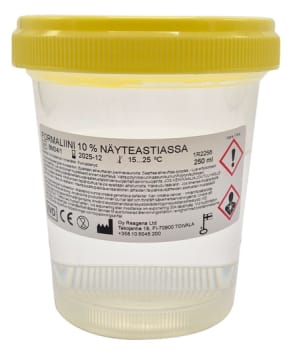 Formaliini 10 % pusk. 250 ml x 18 kpl, näytepurkki 500 ml