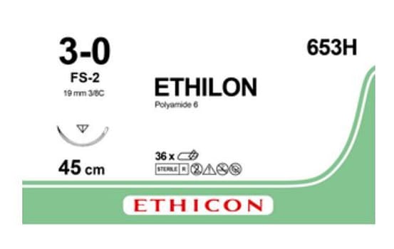 Ethicon Ethilon, Sutur, sort, 45 cm, FS-2 nål, steril, 3-0