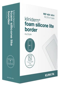 Kliniderm Foam Silikone Lite, Border skumbandage tynd, med silikone,steril, 4 cm x 5 cm
