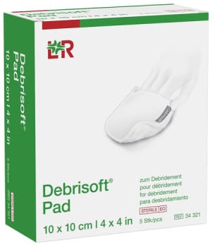DebriSoft Pad, afvaskningssvamp til sår, mikrofiber, steril, 10 cm x 10 cm