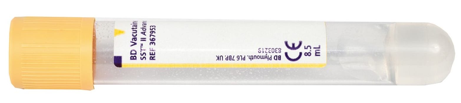 Vakuumrör vacutainer koag akt gel 10/8,5 gul pappersetikett