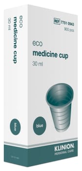 Klinion, medicinbæger, eco, med graduering, blå PP, 30 ml
