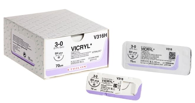 Ethicon Vicryl, sutur, lilla, 45 cm med FS-2 nål, steril, 3-0