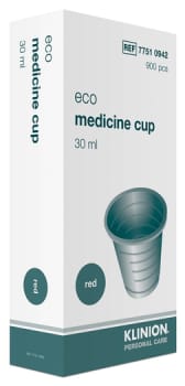 Klinion medicinbæger, eco, med graduering, rød PP, 30 ml