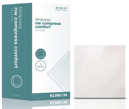 Klinipress Comfort, non woven kompres 4 lag, brev a 5 stk, steril, 7,5 cm x 7,5 cm