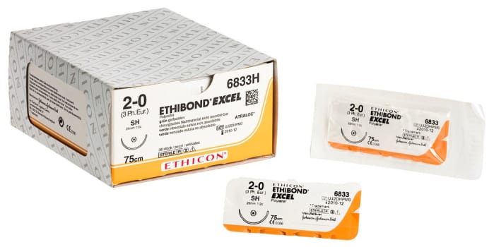 Ethicon Ethibond Excel, sutur, hvid, 45 cm, P-3 nål, steril, 4-0