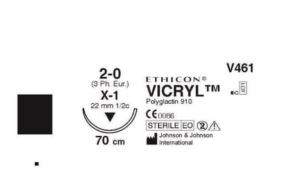 Vicryl Suture 2-0 X-1 70cm J461H Lilla