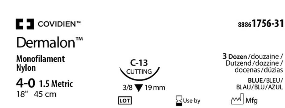 Sutur Dermalon nylon blå C13 4-0 45cm
