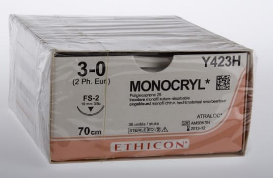 Sutur Monocryl Y423H 3-0 FS-2 70cm hvit
