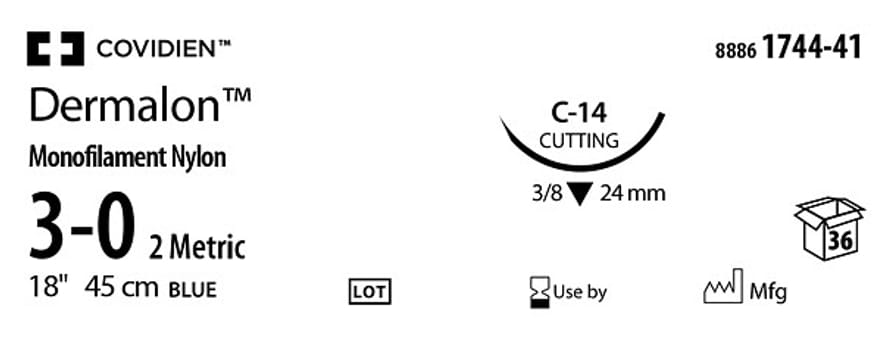 Sutur Dermalon 3-0 CE-6 blå monofilament 45cm