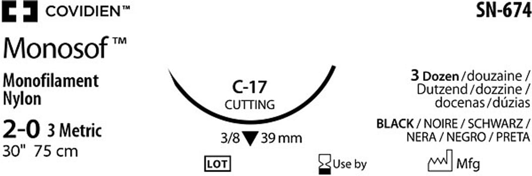 Sutur Monosof 2-0 sort C17 75cm