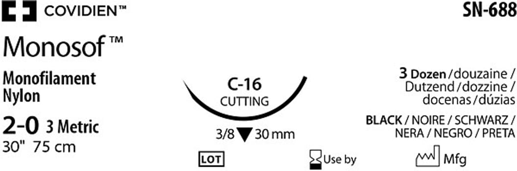 Sutur Monosof 2-0 sort C16 75cm