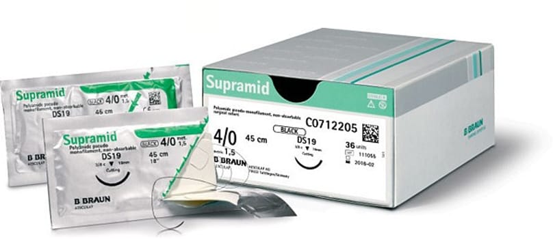 Sutur Supramid 4-0 DS19 45cm sort