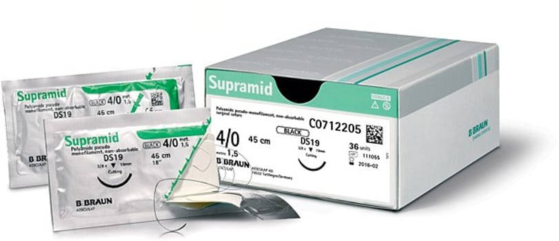 Sutur Supramid 3-0 DS24 45cm sort