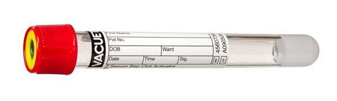 Vakumrør Vacuette serum gel 5ml rød/gul u/skru