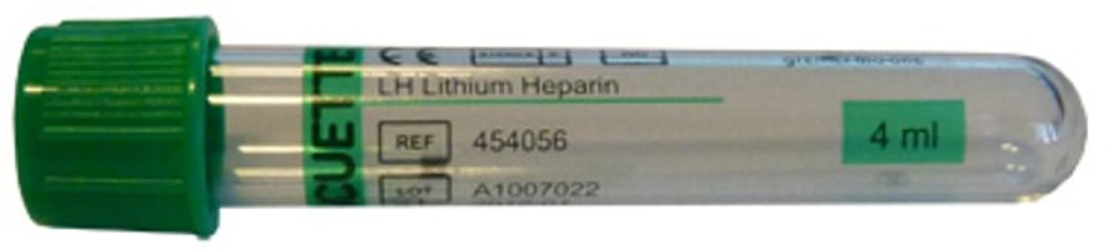 Vakuumrör vacuette li-hep 5/4ml grön dragkork transp