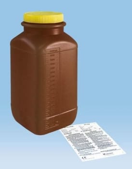 Urindunk/behållare 2,0L pe brun skruvlock självhäftande etikett