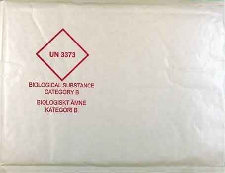 Provpåse med bubbelplast 180x260mm med tryck un3373 biologiskt ämne