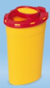 Kanylburk med lock 0,2l gul text för riskavfall 0,2l 130x65x35mm pp