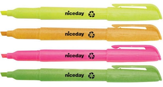 Överstrykningspenna Niceday 4-set gul orange rosa grön snedskuren