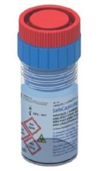 Säker röd kapsel förfylld med formalin, (förfylld volym 8,3 ml)