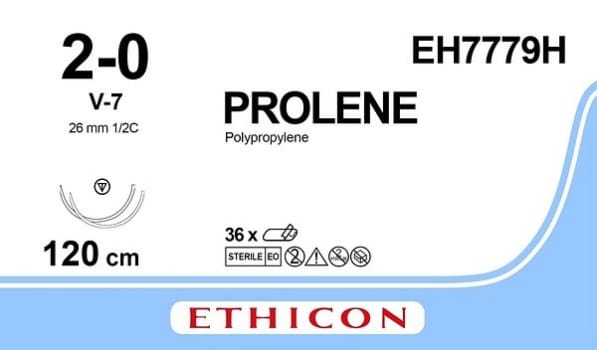 Sutur Prolene 2-0 2X V-7 Steril 120CM blå 1/2 TP Sutur J&J 2-0, 120cm, V-7x2