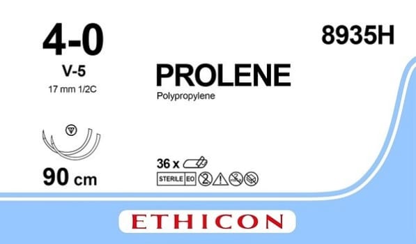Sutur Prolene 4-0 2X V-5 Steril 90CM blå 1/2 TP Sutur J&J 4-0, 90cm, V-5 x2 Steril