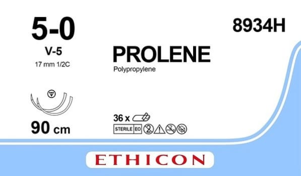 Sutur Prolene 5-0 2X V-5 Steril 90cm blå 1/2 TP Sutur J&J 5-0, 90cm, V-5 x2