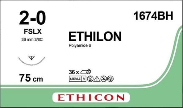 Sutur Ethilon 2-0 FSLX 36MM Steril 75CM svart 3/8 cirk omv skärn Sutur J&J 2-0, 75cm, FSLX