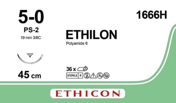 Sutur Ethilon 5-0 FS-2 19MM Steril 75CM svart 3/8 cirk omv skärn Sutur J&J 5-0, 45cm, PS-2