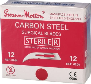 Knivblad op Swann Morton nr12 steril kolstål