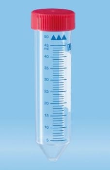 Rör 50ml 114x28mm PP transparent steril röd skruvkork