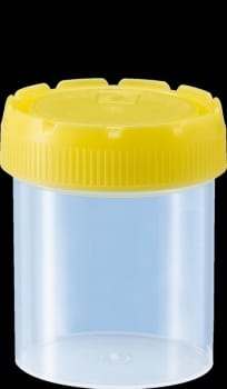 Bägare 70ml transport med skruvlock pl d44xh55mm gult lock i hdpe 500st/fp